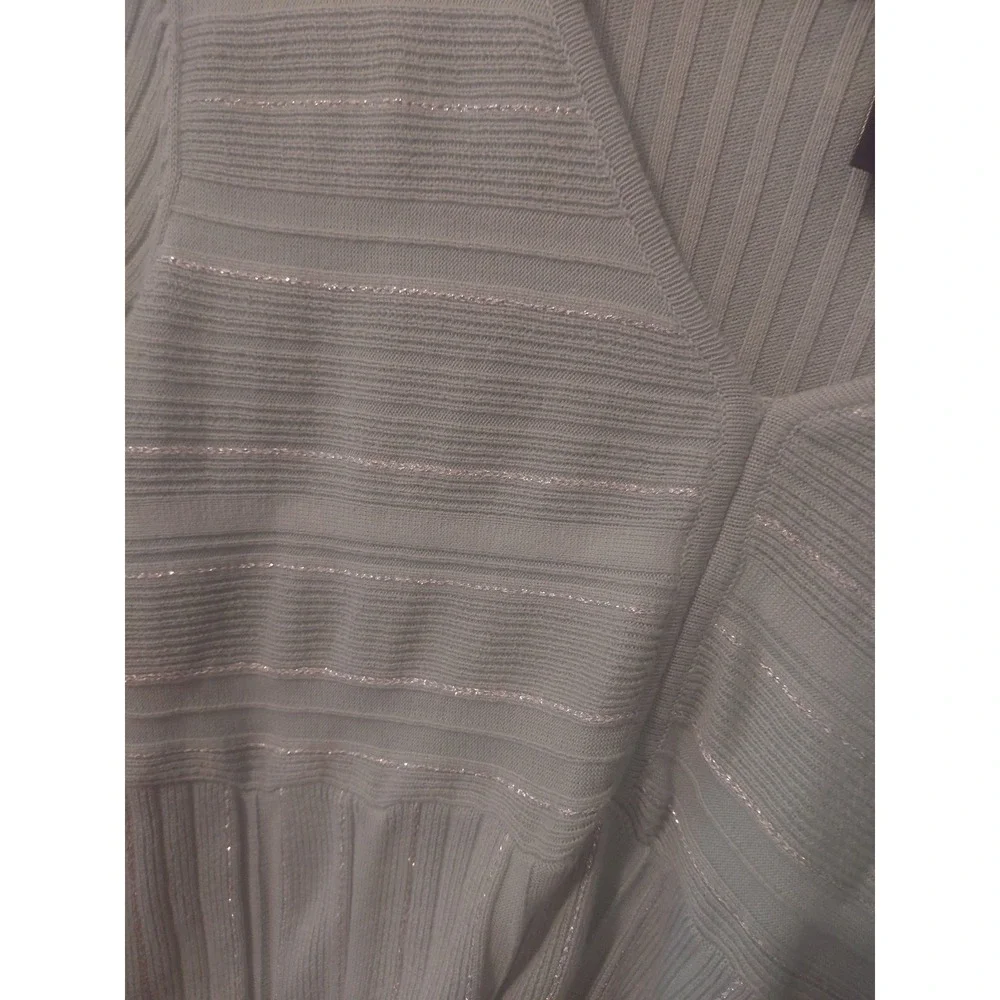 Jones Wear Womens Mint Green Ribbed V-Neck Metallic Stripe Knit Sweater Small - Picture 3 of 4